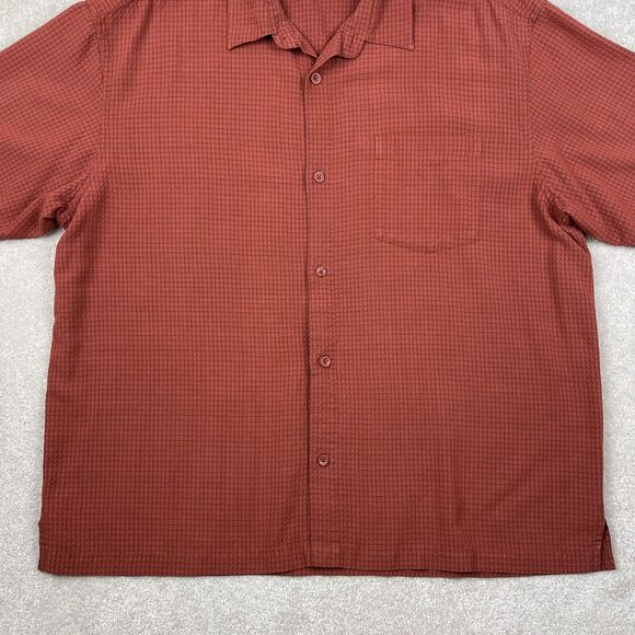 REI Shirt Mens XL Orange Check Button Up Short Sleeve Hiking Outdoor Rayon Blend - Picture 2 of 11